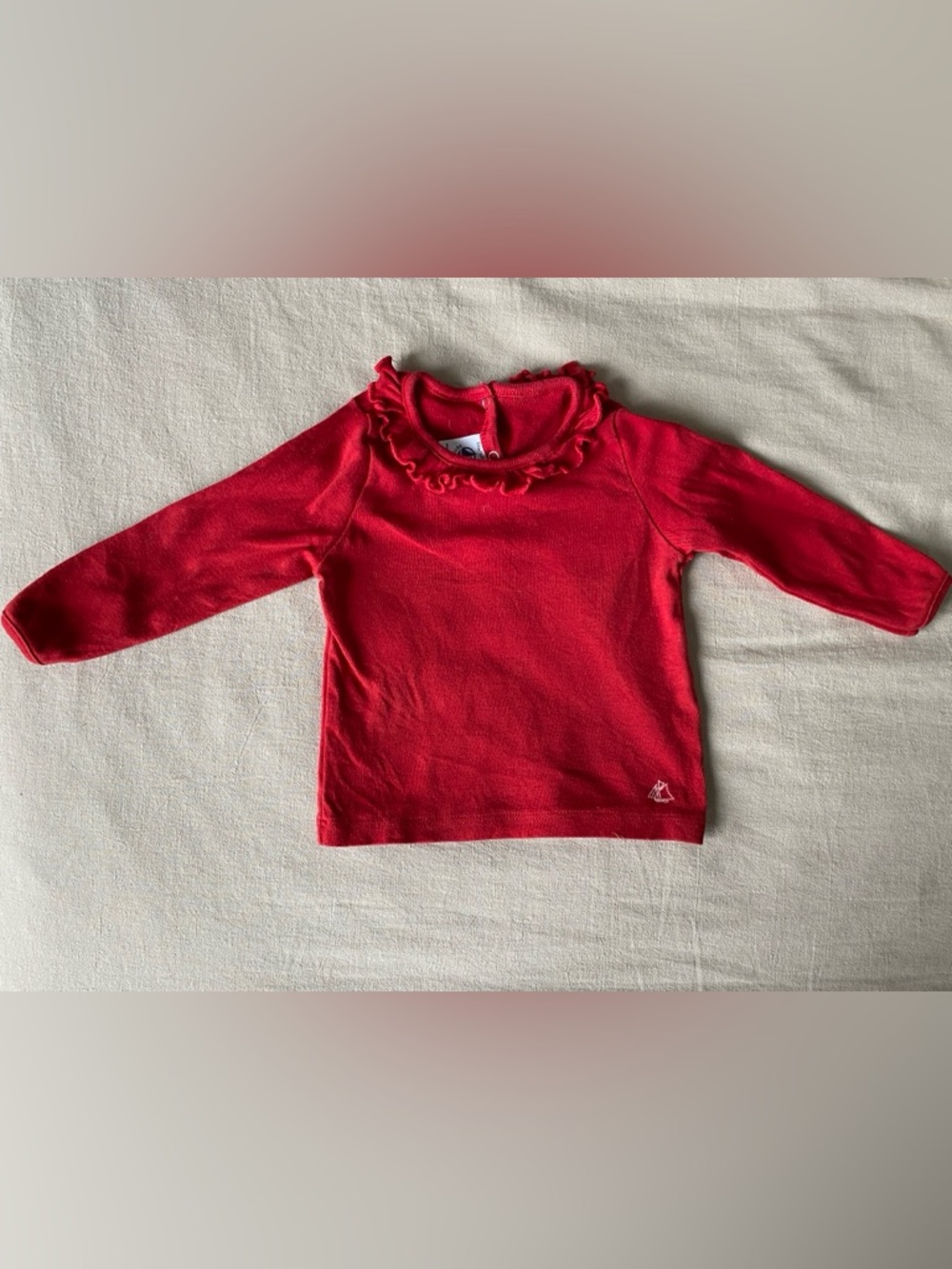 Petit Bateau Red Long-Sleeve Ruffle Neck Top